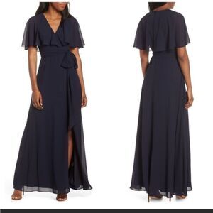 NEW Vince Camuto Navy Blue Belted Capelet Maxi Gown | Size 6